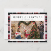 Rode en Navy Blue Tartan Plaid Foto Kerstmis Feestdagenkaart (Voorkant)