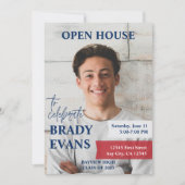 Rode en Navy foto afstuderen partij uitnodiging (Voorkant)