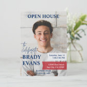 Rode en Navy foto afstuderen partij uitnodiging (Staand voorkant)