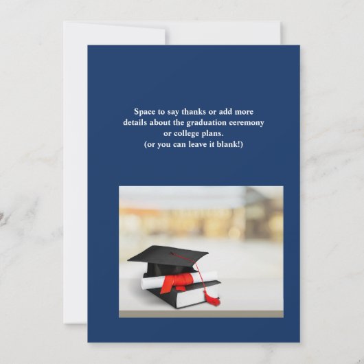 Rode en Navy foto afstuderen partij uitnodiging (Achterkant)