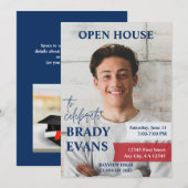 Rode en Navy foto afstuderen partij uitnodiging (Voorkant / Achterkant)