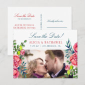 Rode en Navy pioen Rozen Save Date bruiloft FOTO Aankondigingskaart (Voorkant / Achterkant)