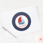 Rode en Navy Zeilboot Ronde Custom Favor Sticker (Envelop)