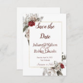 Rode en nevel waterverf floral save the date invi kaart (Voorkant / Achterkant)