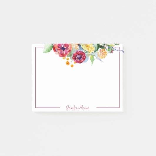 Rode en oranje aquarel bloemstuk gepersonaliseerd post-it® notes (Voorkant)