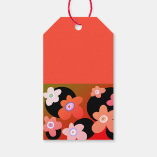 Rode en oranje bloemen cadeaulabel