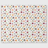 Rode en Oranje bloemen met bladpatroon Cadeaupapier (Vlak)