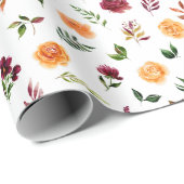 Rode en Oranje bloemen met bladpatroon Cadeaupapier (Rol Hoek)