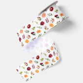 Rode en oranje bloemen met bladpatroon satijnen lint (Achterkant)