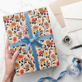 rode en oranje florale patronen Verpakkingspapier Cadeaupapier