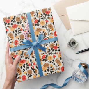 rode en oranje florale patronen Verpakkingspapier Cadeaupapier