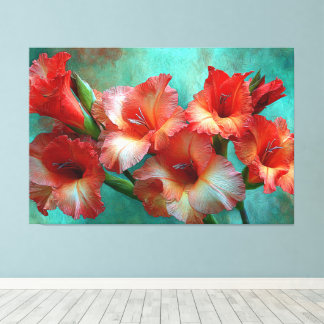 Rode en oranje Gladiolus Schilderij Abstracte Muur Canvas Afdruk
