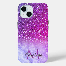 Rode en Oranje glitter, goudmarmer, gepersonalisee iPhone 15 Case
