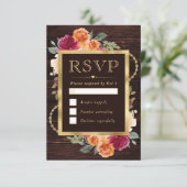 Rode en Oranje gouden Lijsten bloemen bruiloft RSVP Kaartje (Staand voorkant)