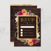 Rode en Oranje gouden Lijsten bloemen bruiloft RSVP Kaartje (Voorkant / Achterkant)