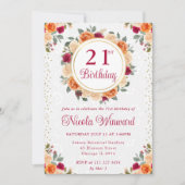 Rode en Oranje Herfst Bloemen Krans Verjaardag Kaart (Voorkant)