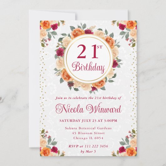 Rode en Oranje Herfst Bloemen Krans Verjaardag Kaart (Voorkant)