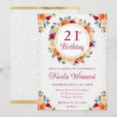 Rode en Oranje Herfst Bloemen Krans Verjaardag Kaart (Voorkant / Achterkant)