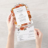 Rode en Oranje Herfst Floral B Wedding All In One Uitnodiging (Afscheurbaar)