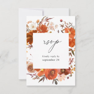 Rode en Oranje Herfst Floral w Meal RSVP Kaartje