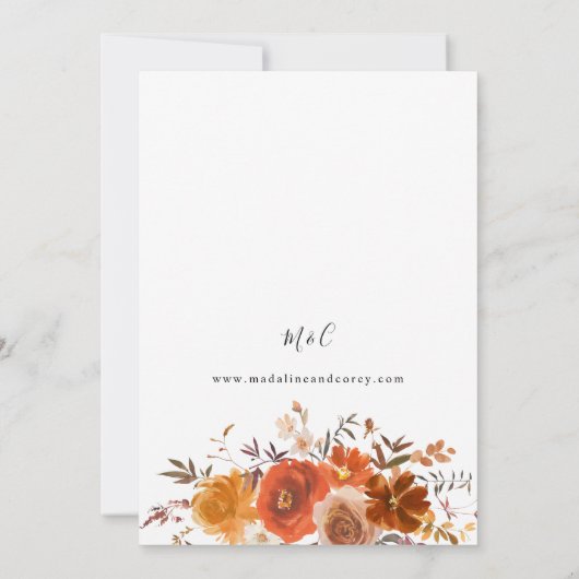 Rode en Oranje Herfst Floral Wedding B Kaart (Achterkant)