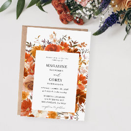 Rode en Oranje Herfst Floral Wedding B Kaart