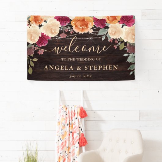 Rode en Oranje Herfst herfstbloemen bruiloft Spandoek (Insitu)