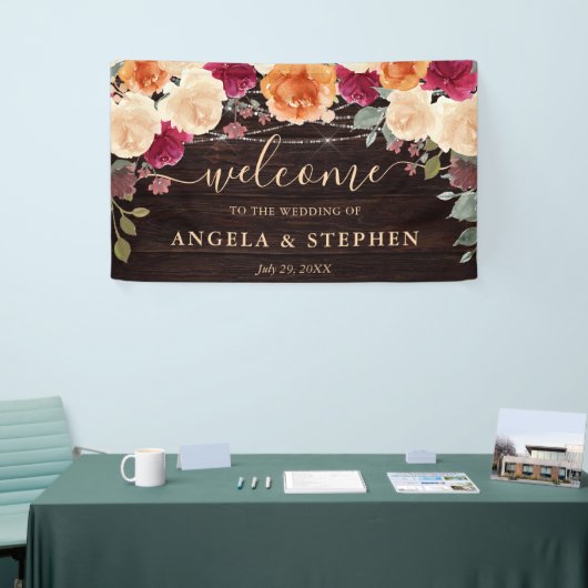 Rode en Oranje Herfst herfstbloemen bruiloft Spandoek (Beurs)