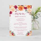 Rode en oranje herfstbloemen bruiloft menu (Staand voorkant)