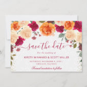 Rode en oranje herfstbloemen bruiloft save the date (Voorkant)