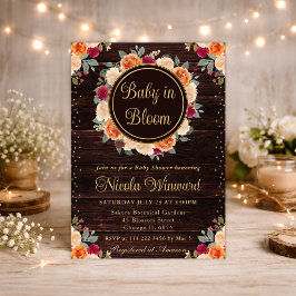 Rode en oranje herfstbloemen krans baby shower kaart