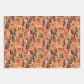 Rode en oranje kerstbosdorp inpakpapier vel (Voorkant)