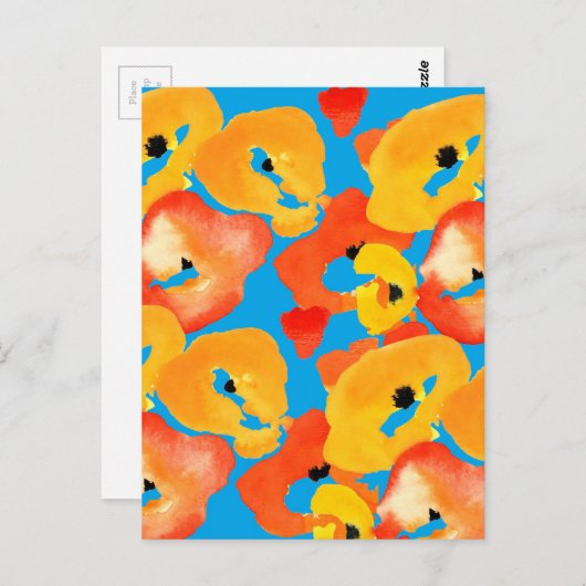 Rode en oranje klaprozen bloemenkunst briefkaart (Voorkant / Achterkant)