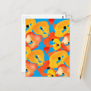 Rode en oranje klaprozen bloemenkunst briefkaart