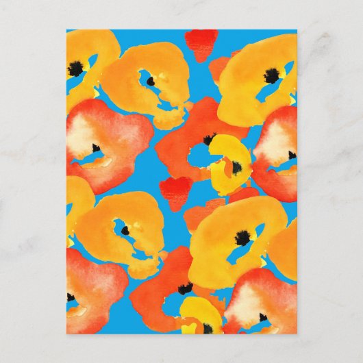 Rode en oranje klaprozen bloemenkunst briefkaart (Voorkant)