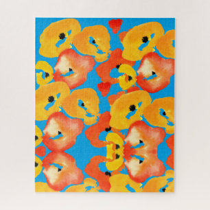 Rode en oranje klaprozen bloemenkunst legpuzzel