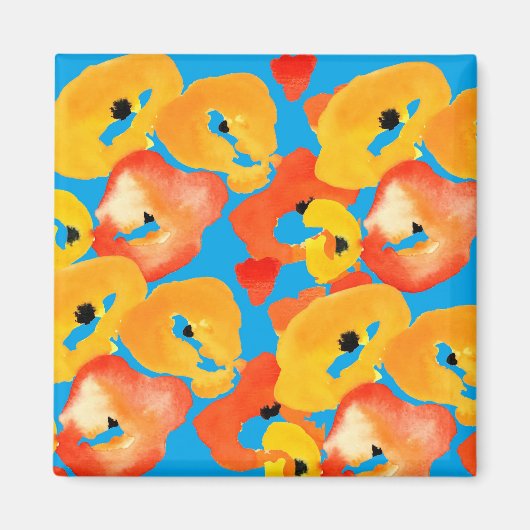 Rode en oranje klaprozen bloemenkunst magneet (Voorkant)