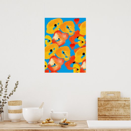 Rode en oranje klaprozen bloemenkunst poster (Keuken)
