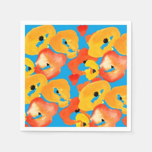 Rode en oranje klaprozen bloemenkunst servet (Voorkant)