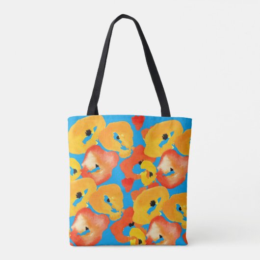 Rode en oranje klaprozen bloemenkunst tote bag (Achterkant)