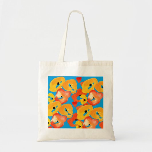 Rode en oranje klaprozen bloemenkunst tote bag (Voorkant)