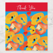 Rode en oranje klaprozen bloemenkunst wijn etiket (Enkel label)