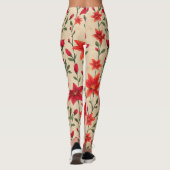 Rode en Oranje lelie bloemenpatroon Leggings (Achterkant)