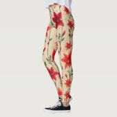 Rode en Oranje lelie bloemenpatroon Leggings (Links)