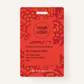 Rode en Oranje levendige en gedurfde bloemenpatroo Badge (Achterkant)