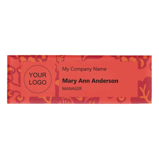 Rode en Oranje levendige en gedurfde bloemenpatroo Naambadge (Voorkant)