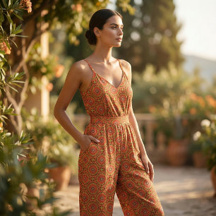 Rode en Oranje oosterse Boho Geometrische patronen Stof