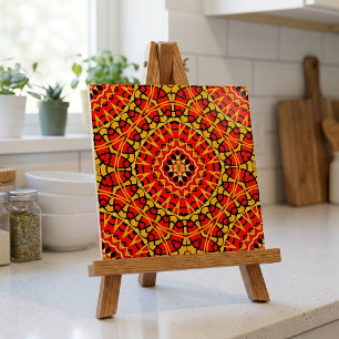 Rode en Oranje oosterse Boho Geometrische patronen Tegeltje