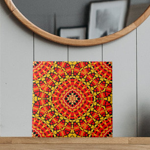 Rode en Oranje oosterse Boho Geometrische patronen Tegeltje