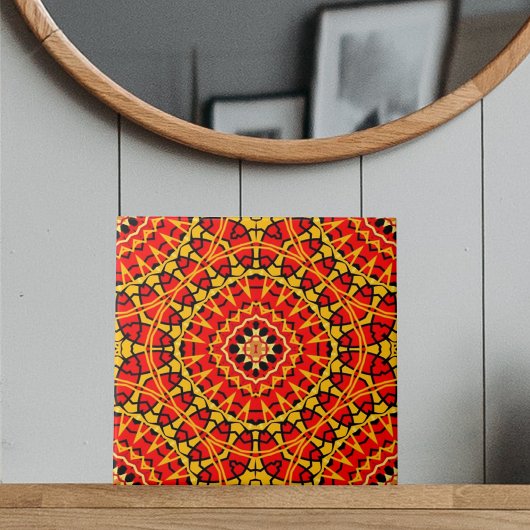 Rode en Oranje oosterse Boho Geometrische patronen Tegeltje